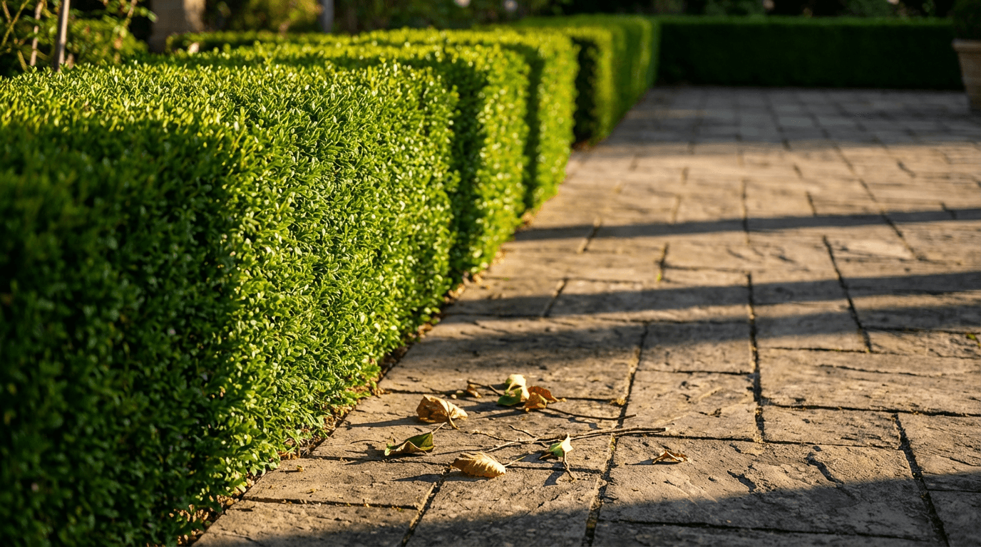 Jardin entretenu avec haie taillée et pelouse tondue à Saumur